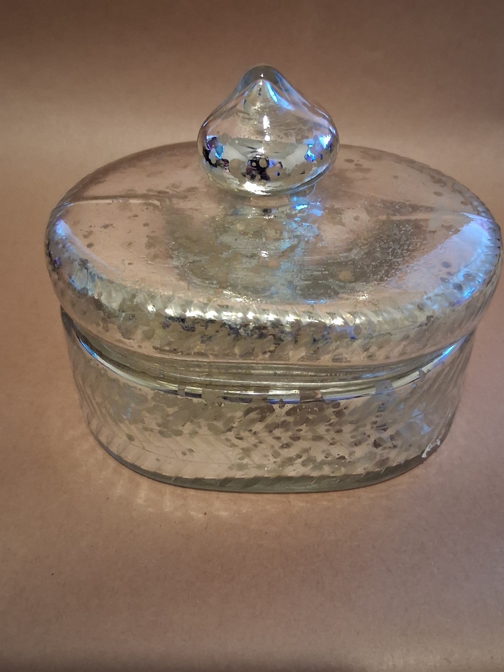 Mercury Glass Decorative Covered Trinket Jar - Silver Finish